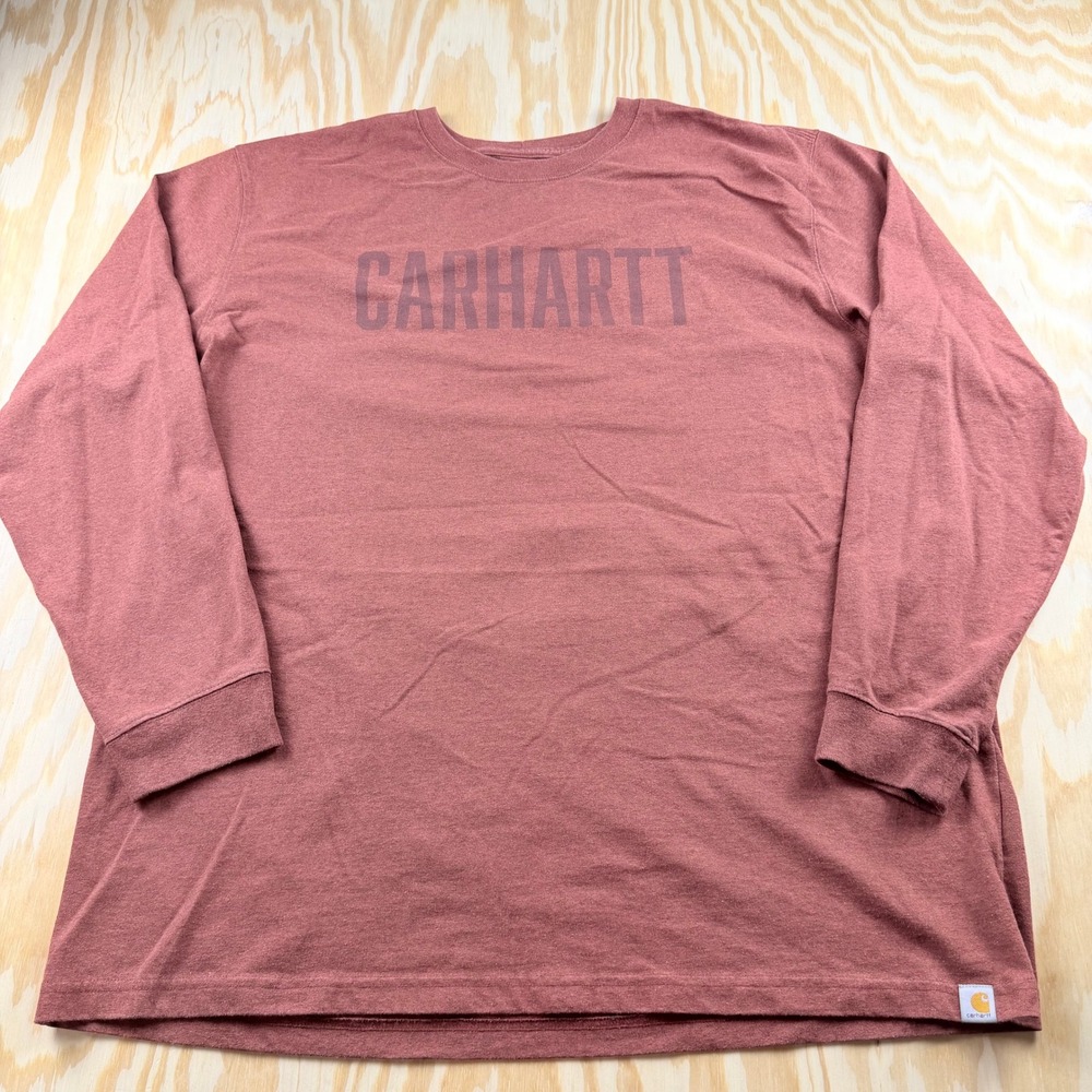 Carhartt Mens 2XL Original Fit Long Sleeve Graphic Logo T-Shirt Clay Red Heather